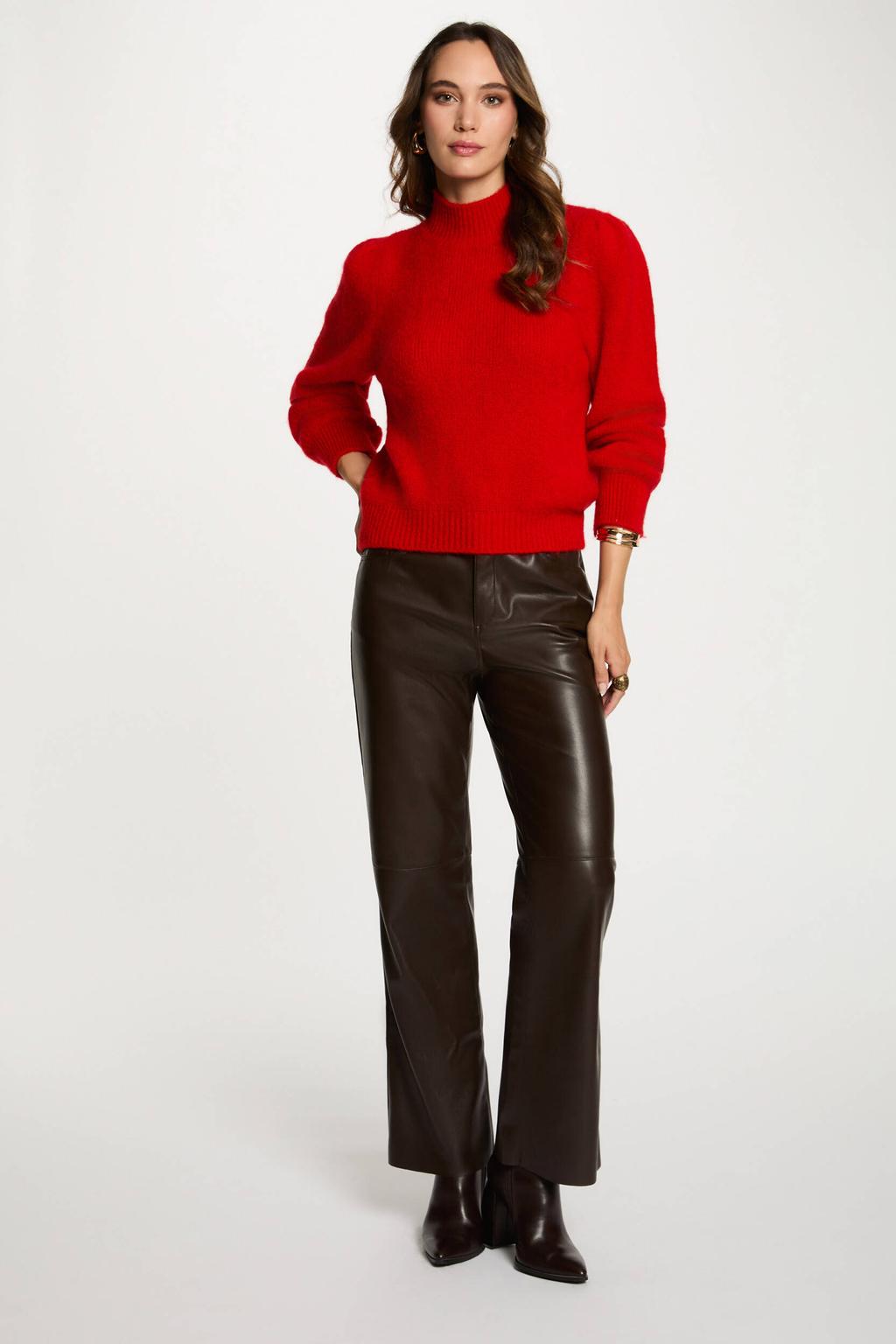 Donkerblauwe dames Morgan imitatieleren imitatieleren bootcut regular waist casual broek met rits- en knoopsluiting