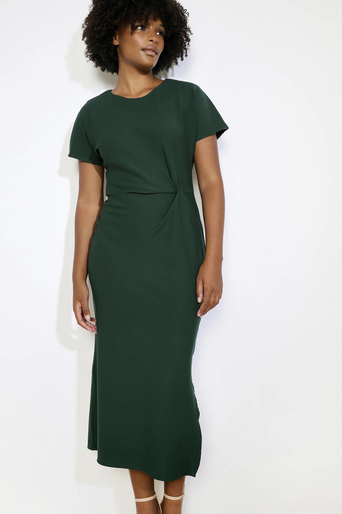 LOLALIZA midi jurk donkergroen wehkamp