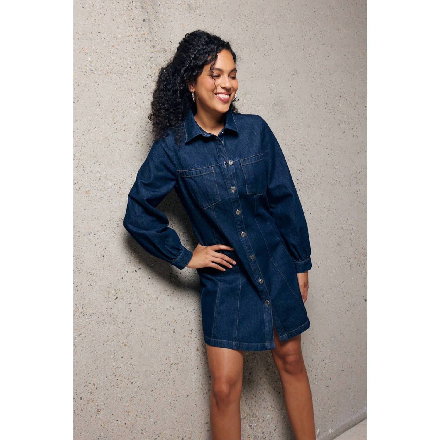 LOLALIZA denim blousejurk dark blue denim