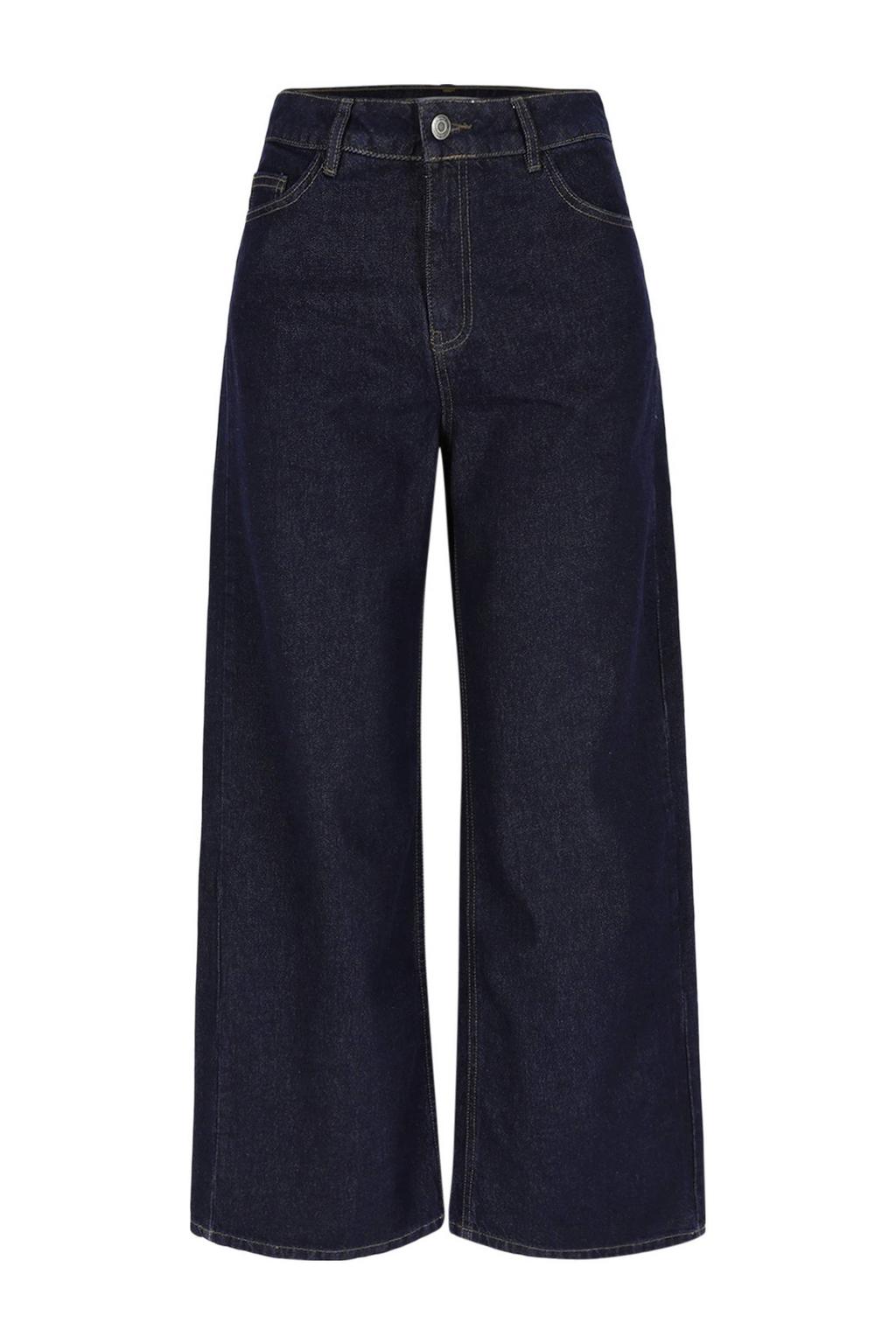 Dark blue denim dames LOLALIZA wide leg jeans dark blue van denim met rits- en knoopsluiting en effen
