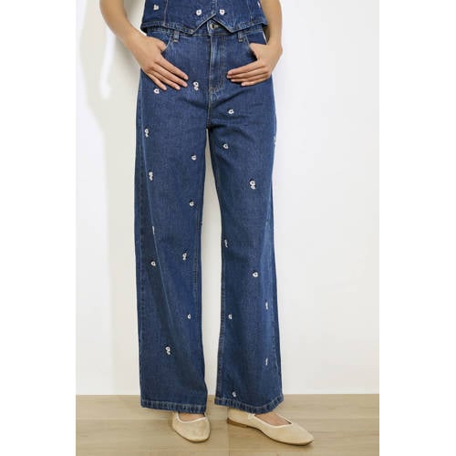 LOLALIZA high waist wide leg jeans dark blue denim afbeelding