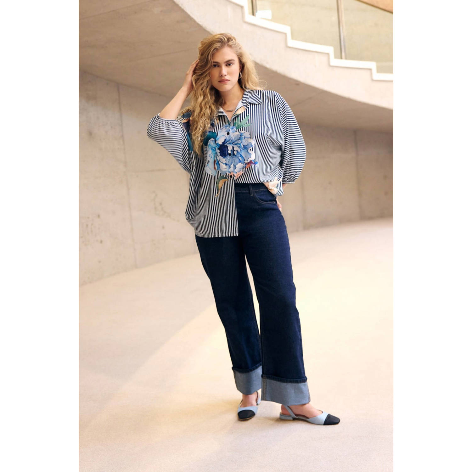 LOLALIZA high waist wide leg jeans dark blue denim