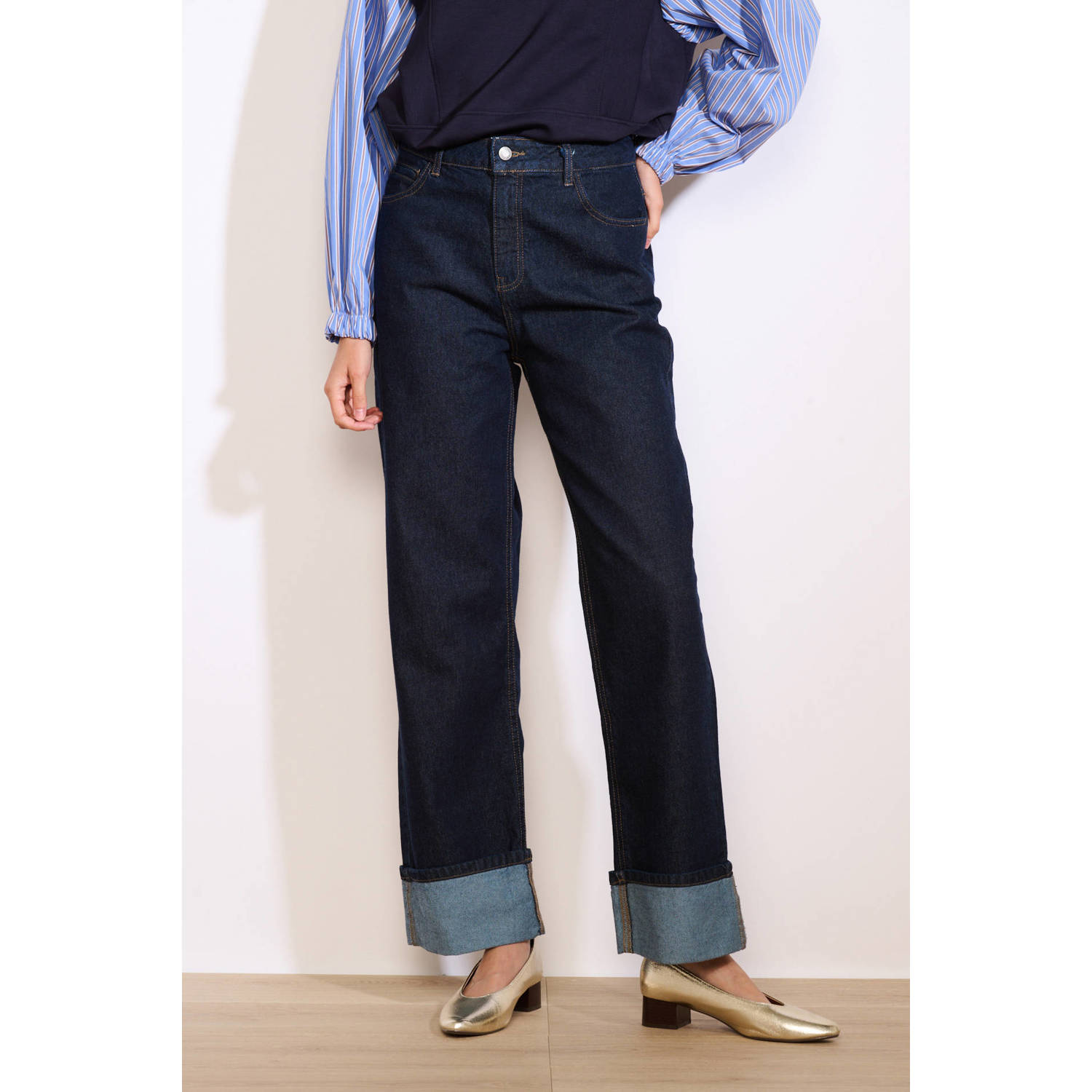 LOLALIZA high waist wide leg jeans dark blue denim