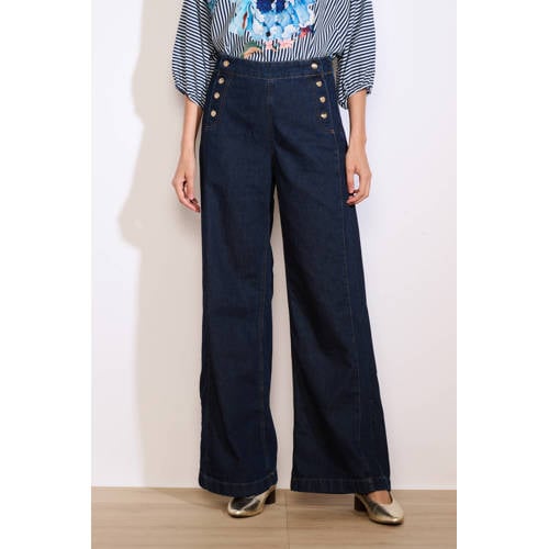 LOLALIZA high waist wide leg jeans dark blue denim afbeelding