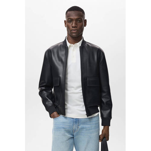 Mango Man imitatieleren bikerjack zwart afbeelding