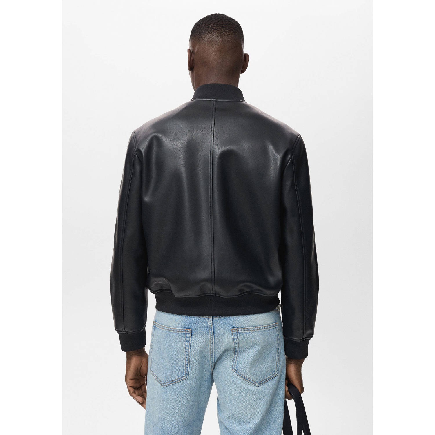 Mango Man imitatieleren bikerjack zwart