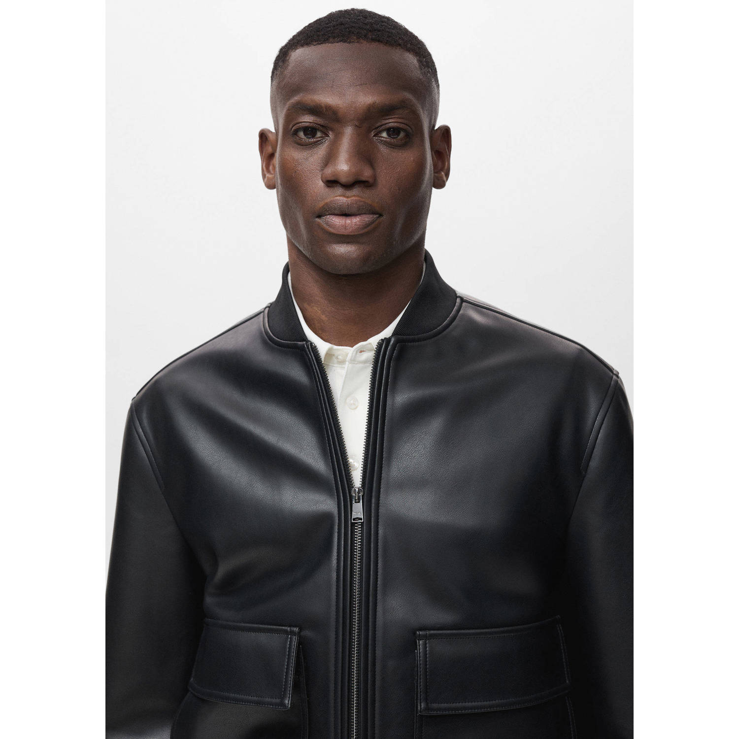 Mango Man imitatieleren bikerjack zwart