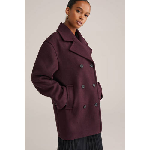 WE Fashion wollen trenchcoat donkerrood afbeelding