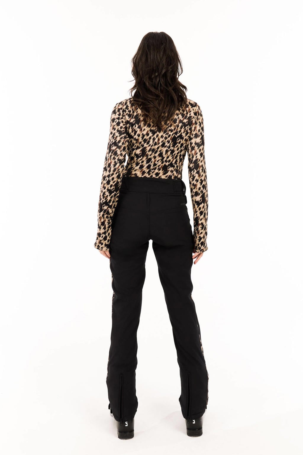 Zwarte dames Protest skibroek PRTElm van polyester met rits- en knoopsluiting en dierenprint