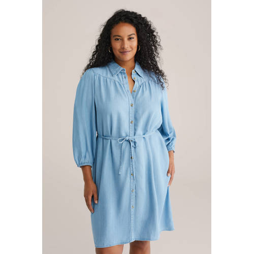 WE Fashion Curve denim blousejurk light blue denim afbeelding