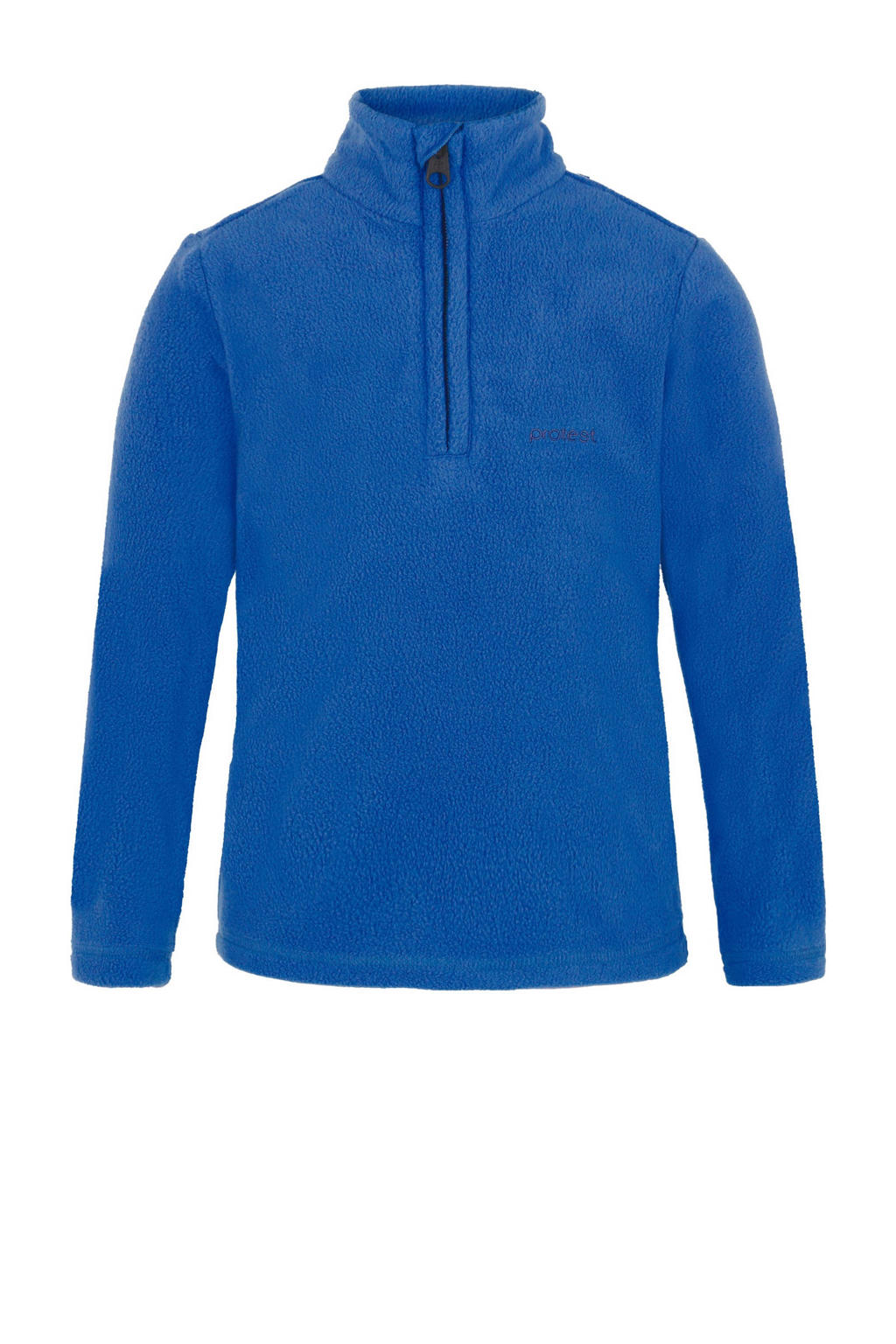 Blauwe jongens Protest skipully PRTReperfect Jr. van fleece met effen, lange mouwen, opstaande kraag en halve rits