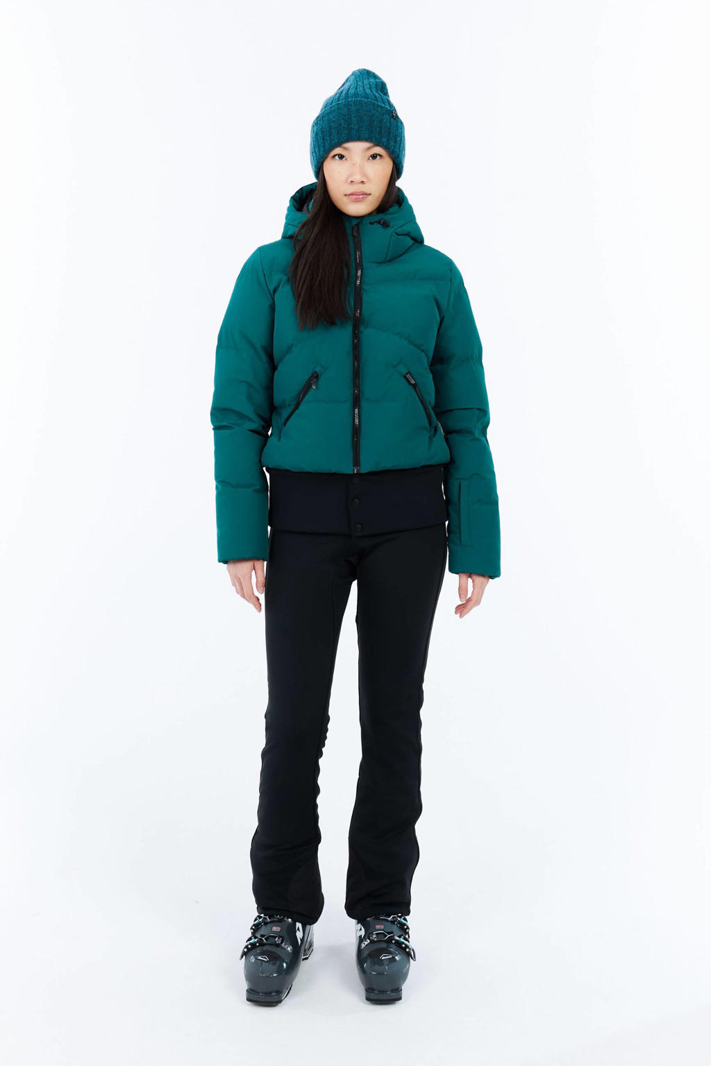 Blauwe dames Protest ski-jas PRTPreppy van polyester met effen, capuchon en ritssluiting
