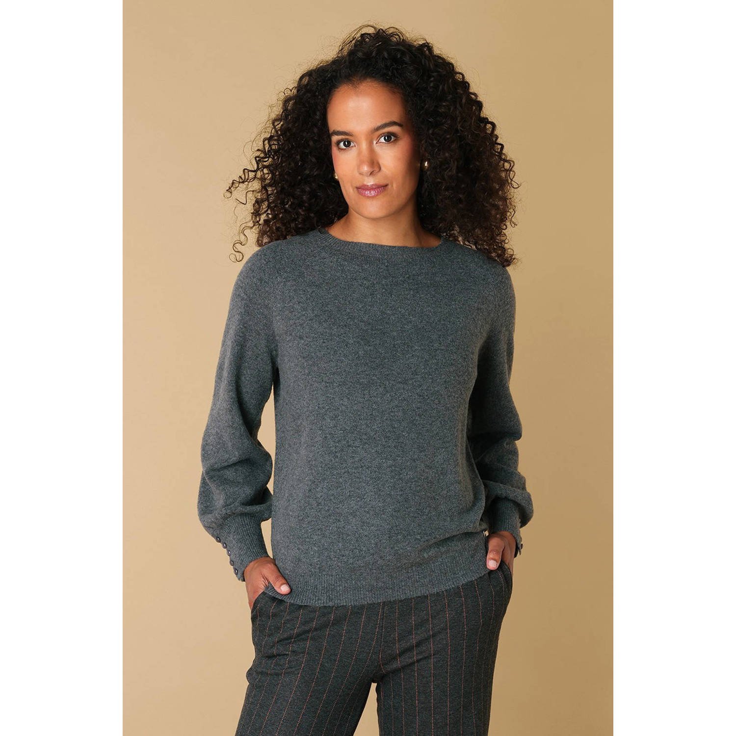 Ivy Beau wollen pullover fijn gebreid grijs