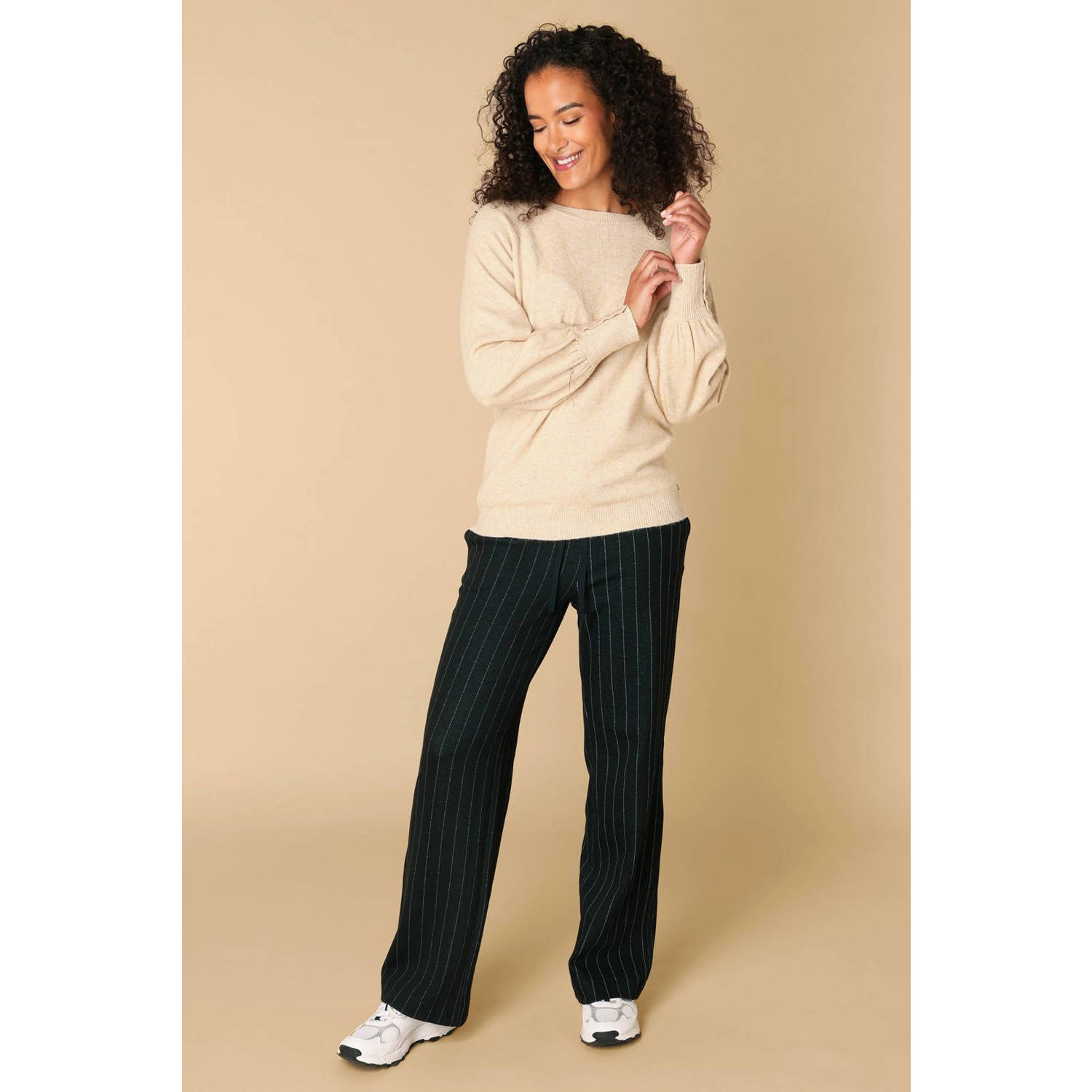 Ivy Beau wollen pullover crème fijn gebreid