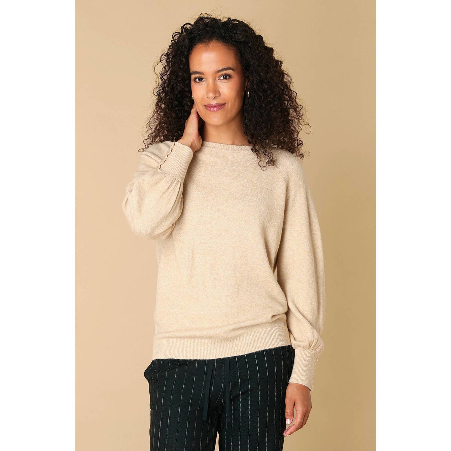 Ivy Beau wollen pullover crème fijn gebreid