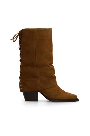 suède cowboylaarzen met flap cognac