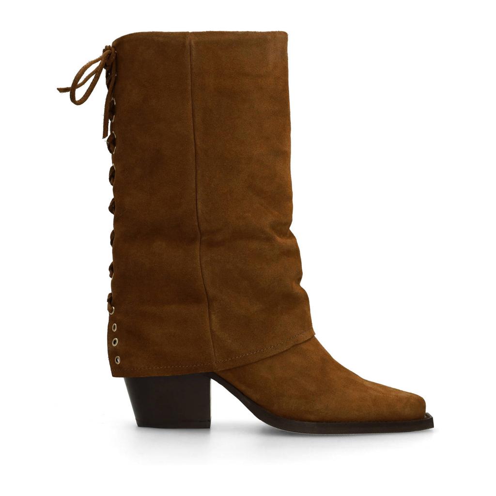 Cognackleurige dames Sacha suède cowboylaarzen met flap