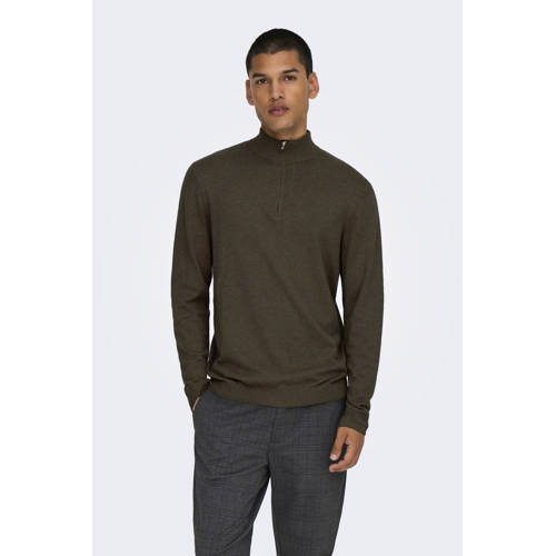 ONLY & SONS pullover fijn gebreid donkerbruin afbeelding