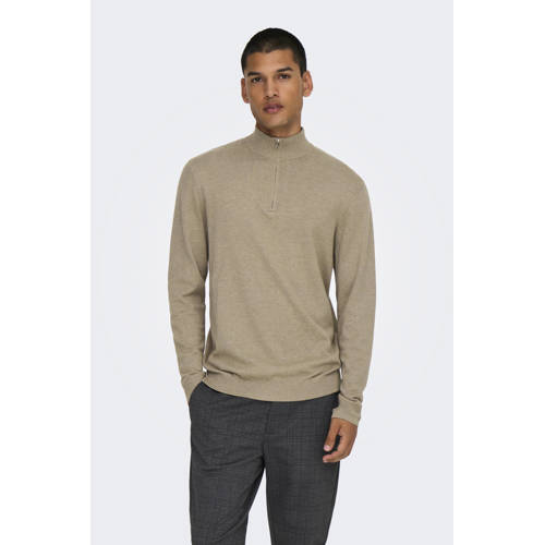 ONLY & SONS pullover fijn gebreid lichtbruin afbeelding