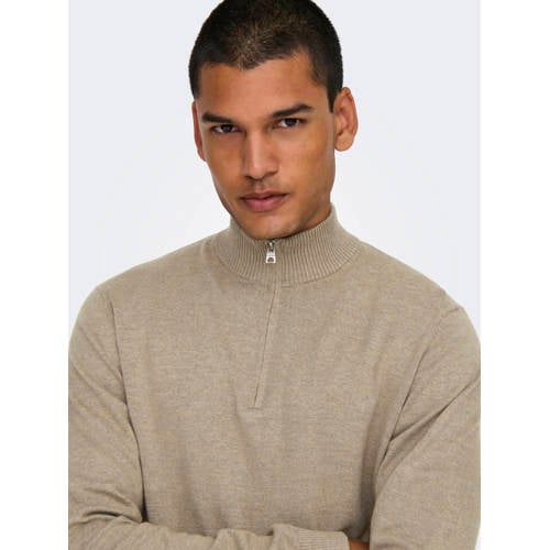 ONLY & SONS pullover fijn gebreid lichtbruin afbeelding