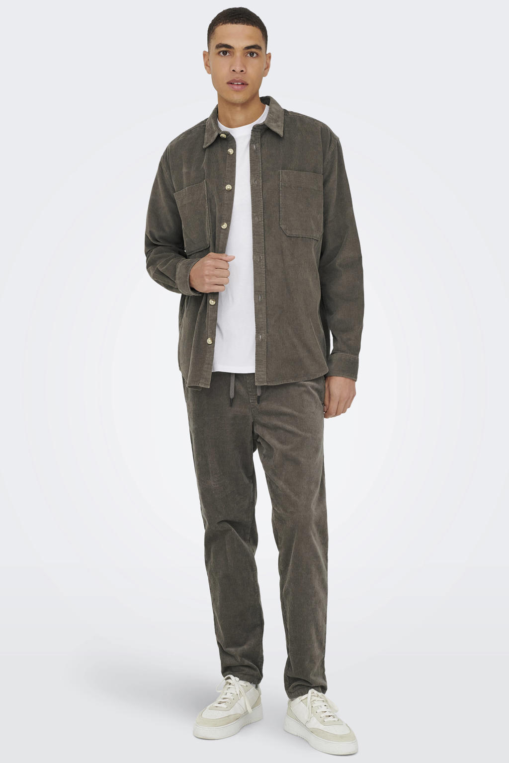ONLY & SONS corduroy tapered casual broek bruin
