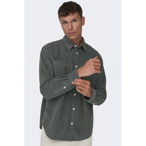 ONLY & SONS corduroy casual overhemd grijsgroen afbeelding