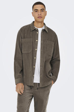 corduroy casual overhemd bruin