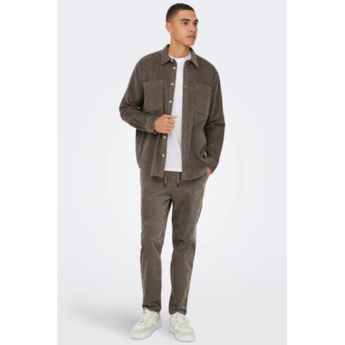 ONLY & SONS corduroy casual overhemd bruin afbeelding