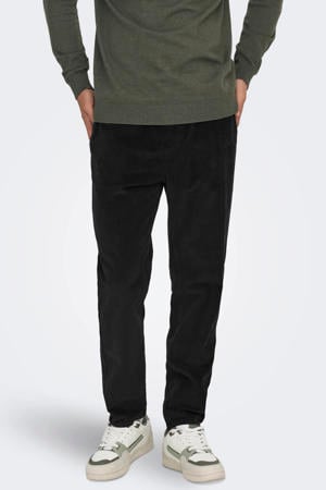 corduroy tapered casual broek zwart