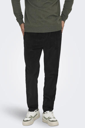 corduroy tapered casual broek zwart