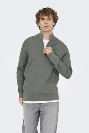 pullover rib gebreid grijsgroen