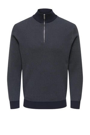 trui met ingebreid patroon donkerblauw