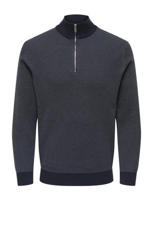 trui met ingebreid patroon donkerblauw