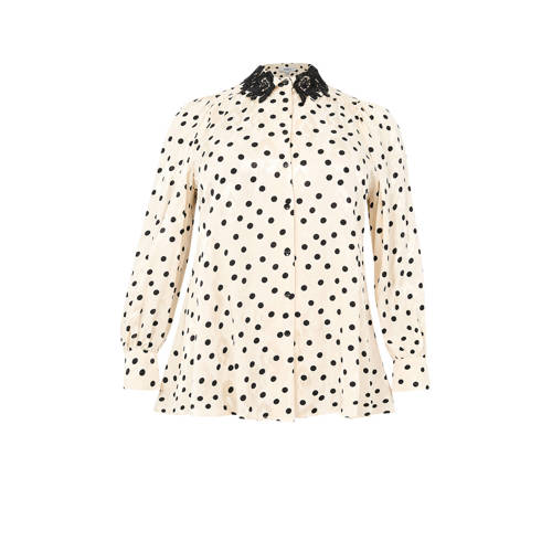 YOEK blouse met stippen beige afbeelding