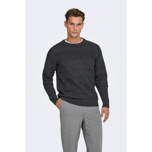 ONLY & SONS trui met ingebreid patroon grijs afbeelding