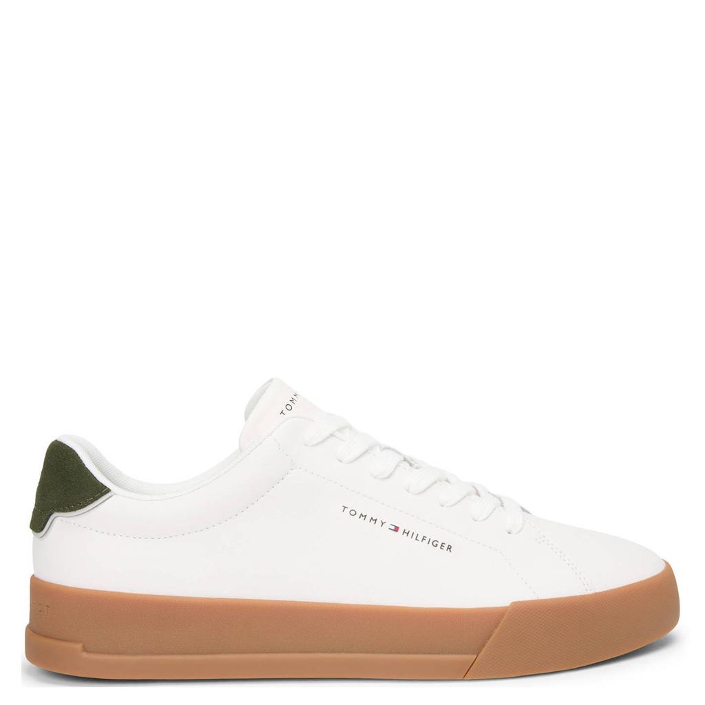 Witte heren Tommy Hilfiger leren sneakers van 80% leer/20% polyurethaan met veters