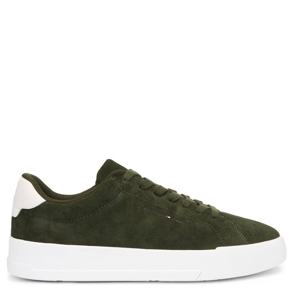 Donkergroene heren Tommy Hilfiger suède sneakers met veters