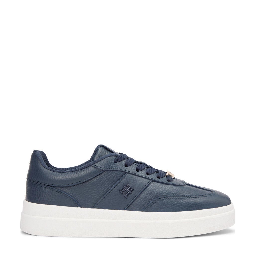 Donkerblauwe dames Tommy Hilfiger leren sneakers met veters
