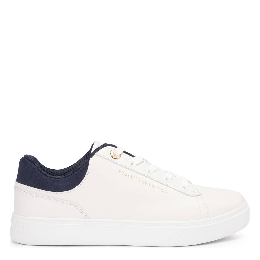 Ecru en donkerblauwe dames Tommy Hilfiger leren sneakers met veters