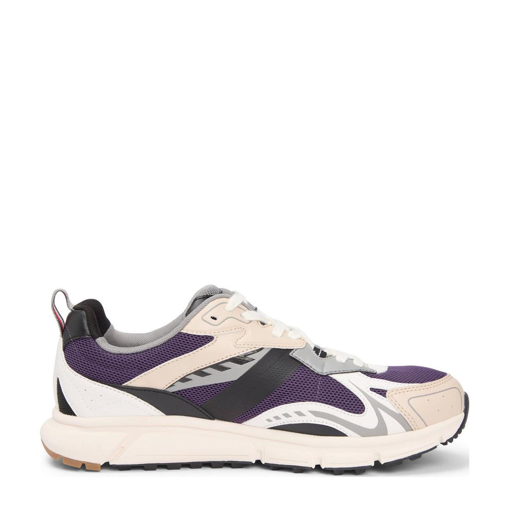Beige en paarse heren Tommy Hilfiger sneakers van textiel en imitatieleer met veters