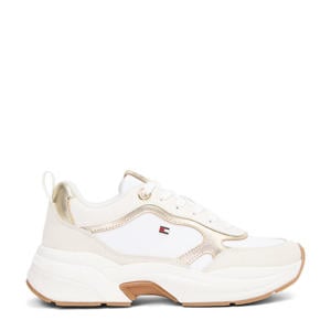 chunky leren sneakers wit/goud