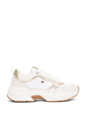 chunky leren sneakers wit/goud