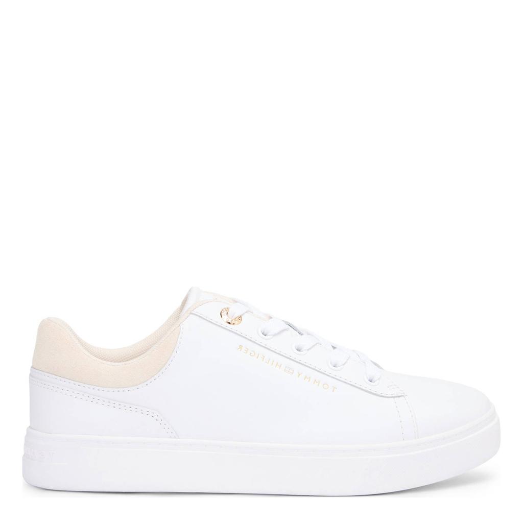 Wit en cremekleurige dames Tommy Hilfiger leren sneakers met veters