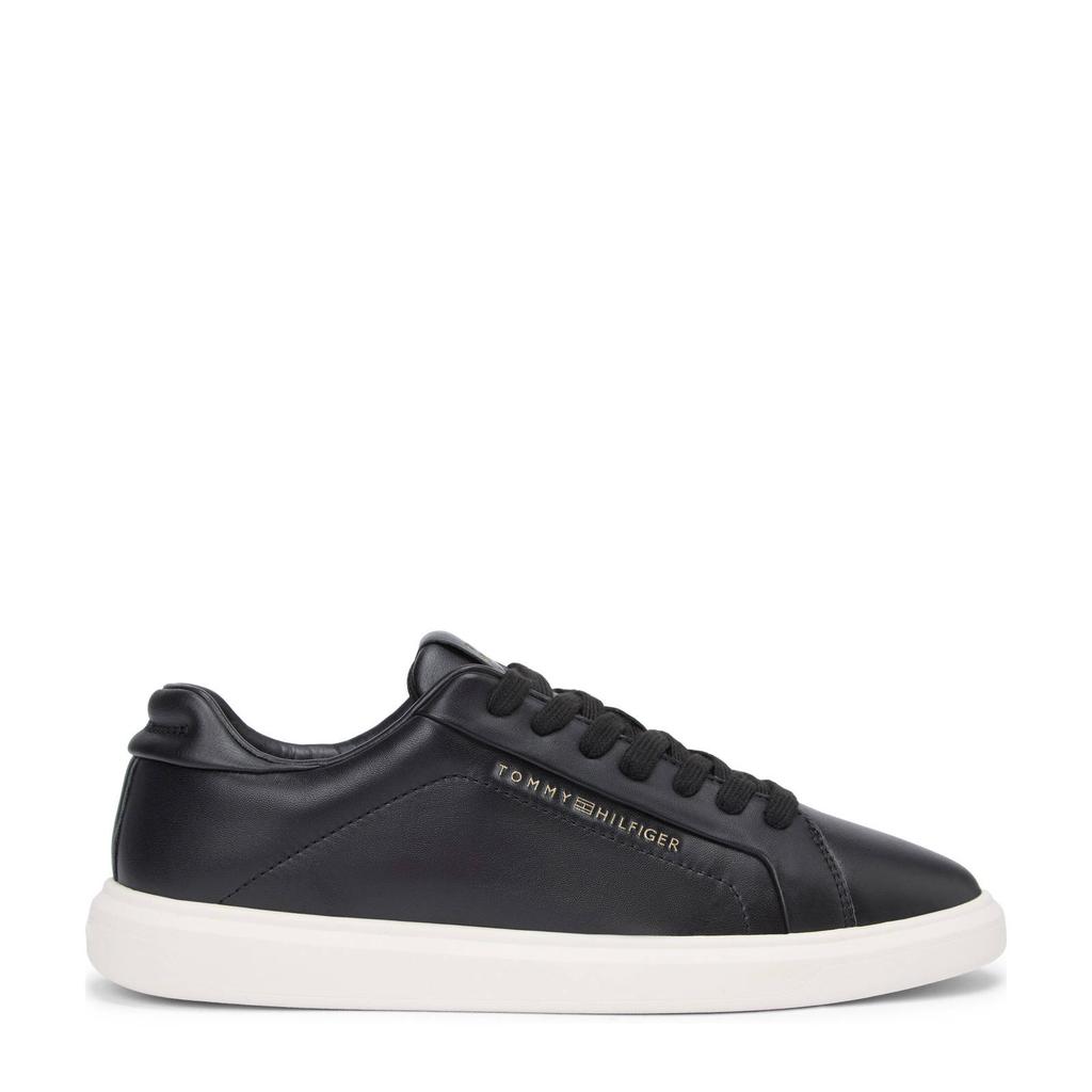 Zwarte dames Tommy Hilfiger leren sneakers met veters