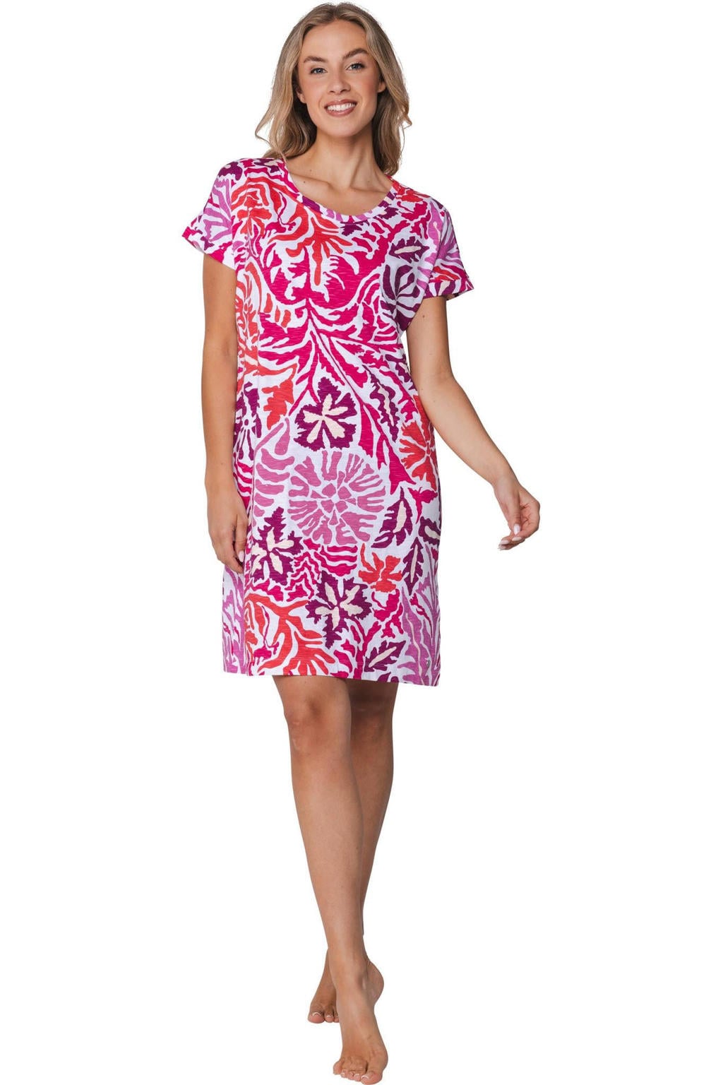 Pastunette nachthemd wit/roze/paars
