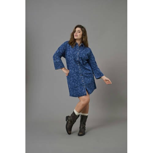 ONLY CARMAKOMA denim gebloemde blousejurk medium blue denim afbeelding