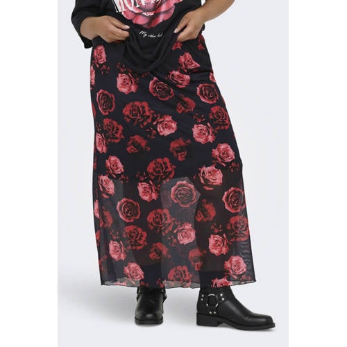 ONLY CARMAKOMA gebloemde midi rok zwart afbeelding