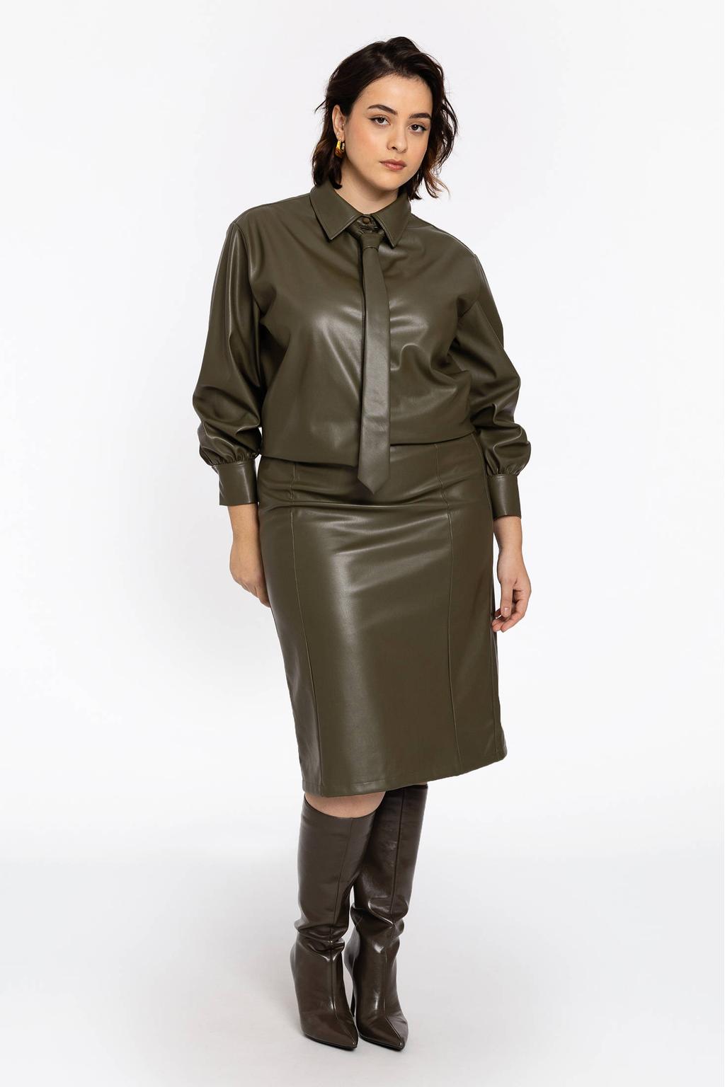 YOEK imitatieleren blouse kaki