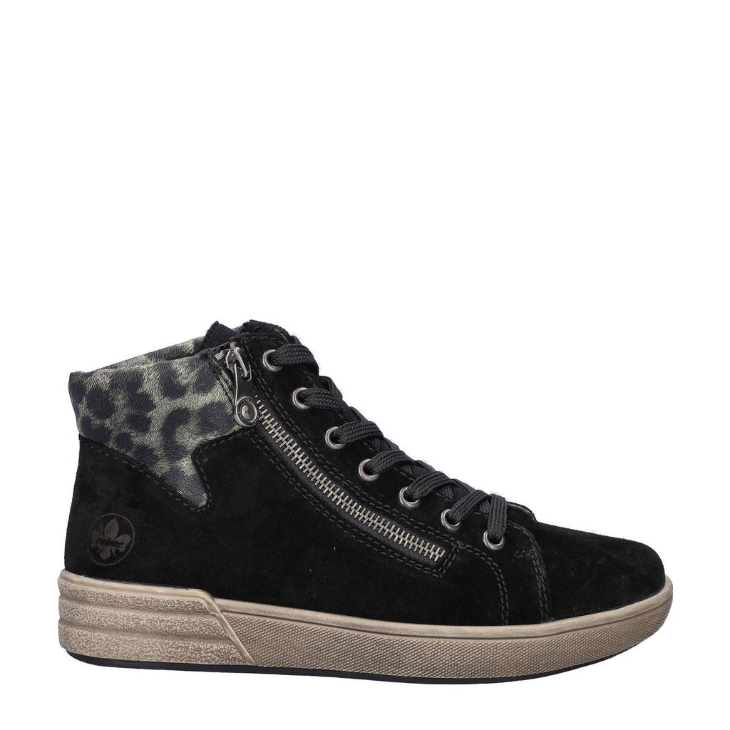 Zwarte dames Rieker suède veterboots met rits- en vetersluiting