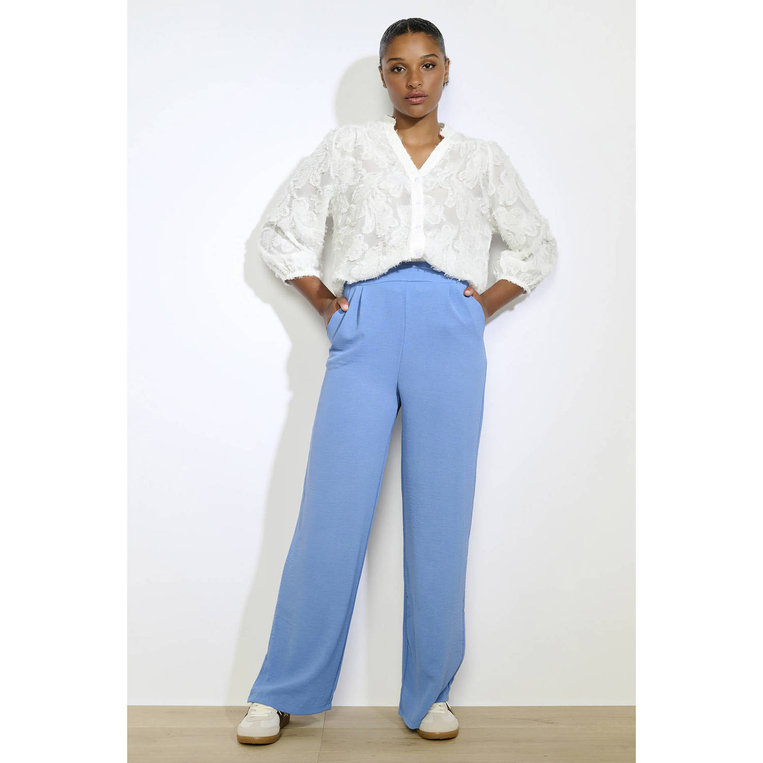 LOLALIZA wide leg regular waist pantalon blauw